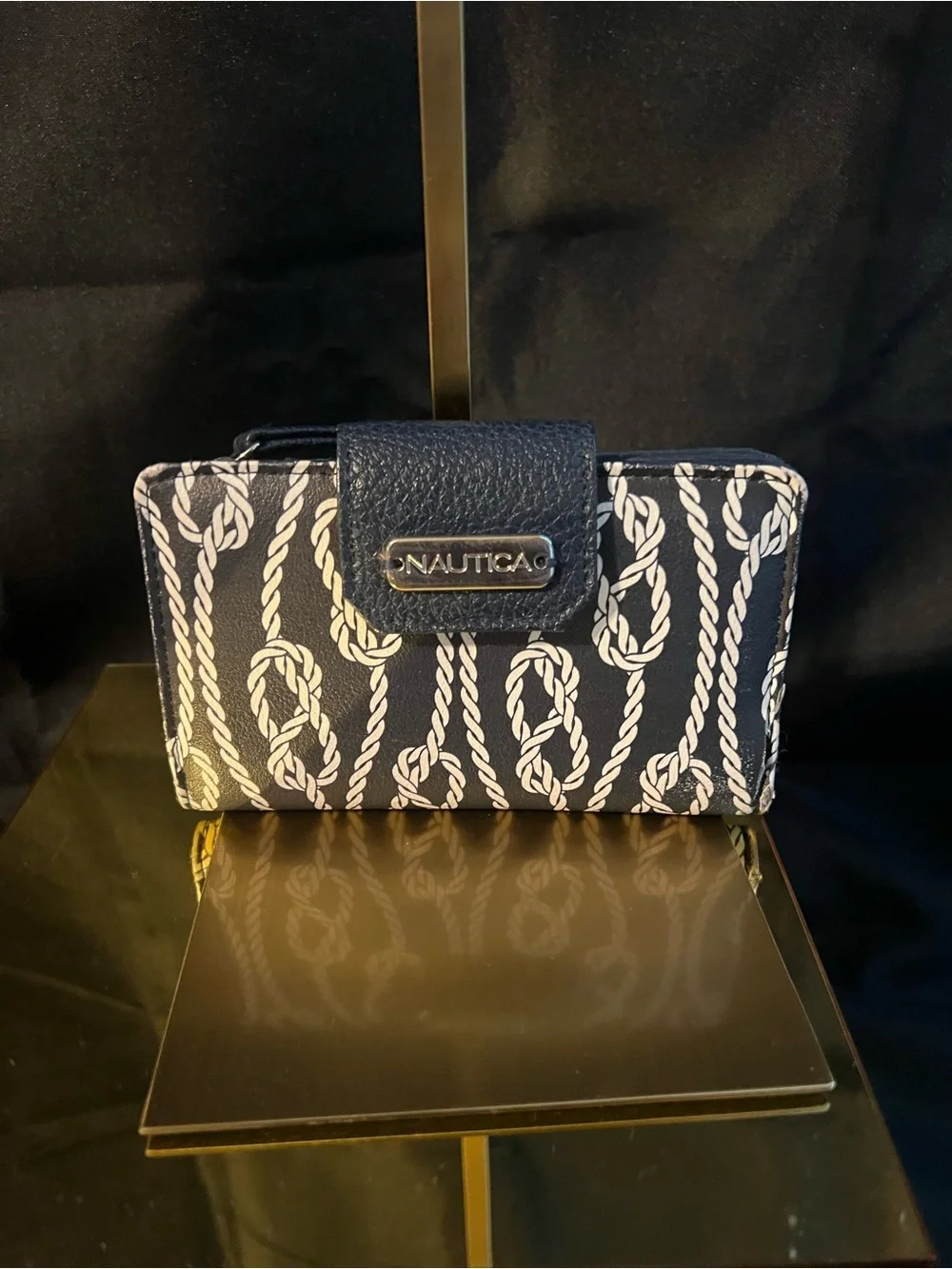 Nautica Navy and White Rope-Print Card Wallet